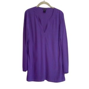 Vintage 90s Y2K Warehouse Purple Silk Boho Tunic Lightweight V Neck USA 8
